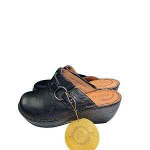 Born Black Leather Clogs with Buckle Detail